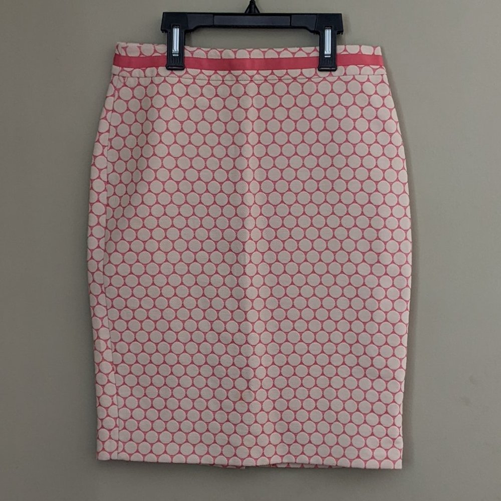 Boden Pencil Skirt, Salmon Pink and Cream Polka Dot, Size 6